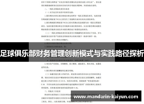 足球俱乐部财务管理创新模式与实践路径探析